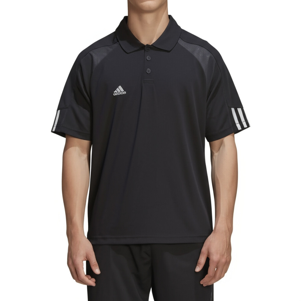 Adidas Polo Shirt Mens Size L Black White Athletic 3-Stripes Performance Sports